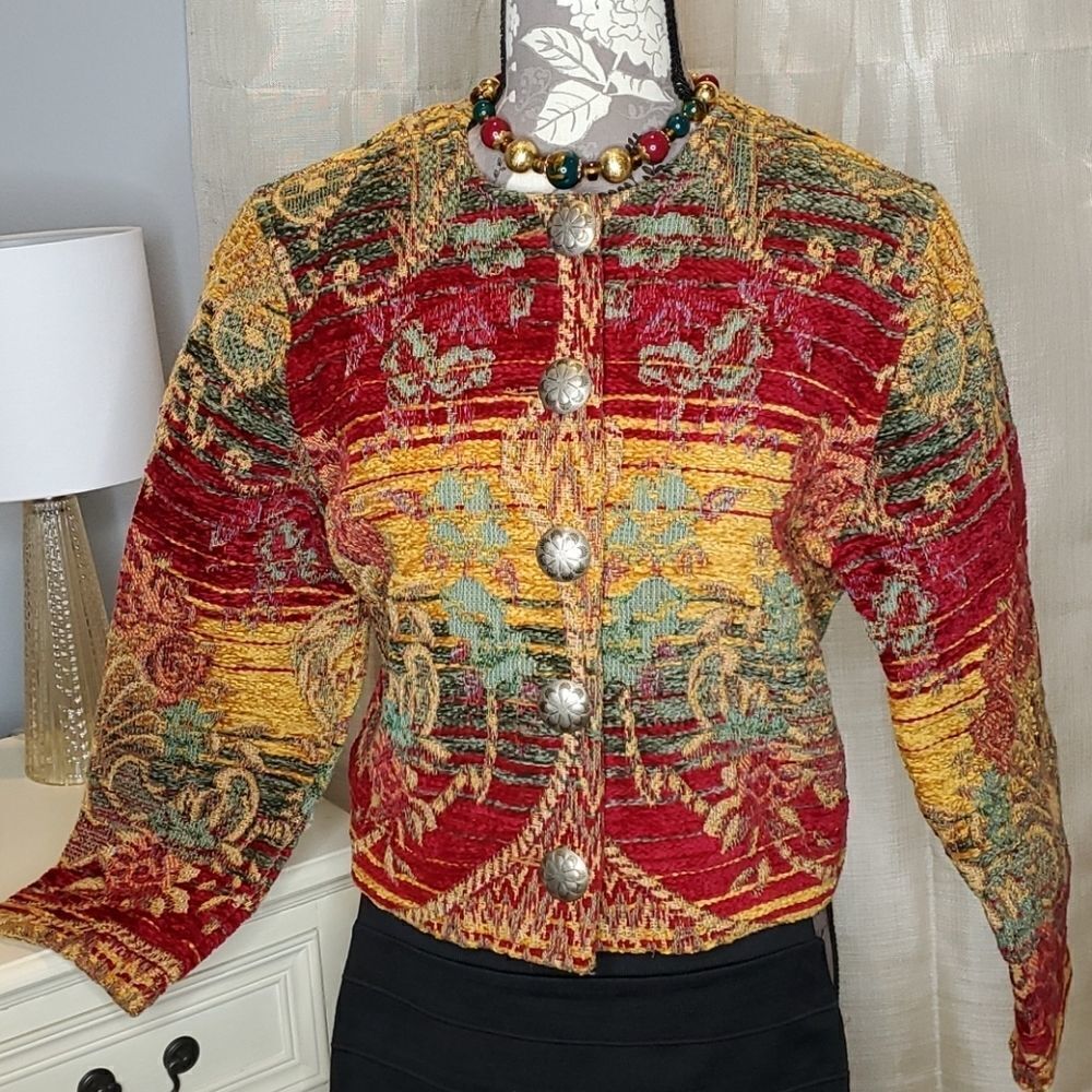 Painted Pony Floral Chenille Tapestry Jacket Size M Rodeo Western  Unique